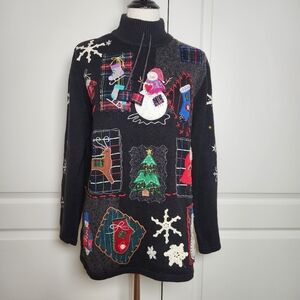 Studio Fa La La Womens Large Ugly Christmas Sweater Pullover Appliques 1 Stain